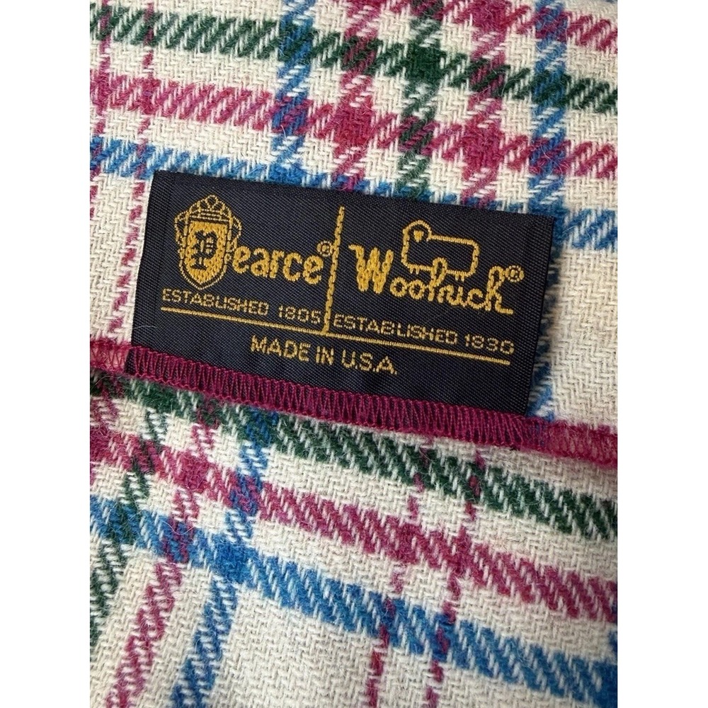 Vintage 100% Pearce Woolrich Tartan Plaid Stadium Blanket 60" X 60" Cabin Throw